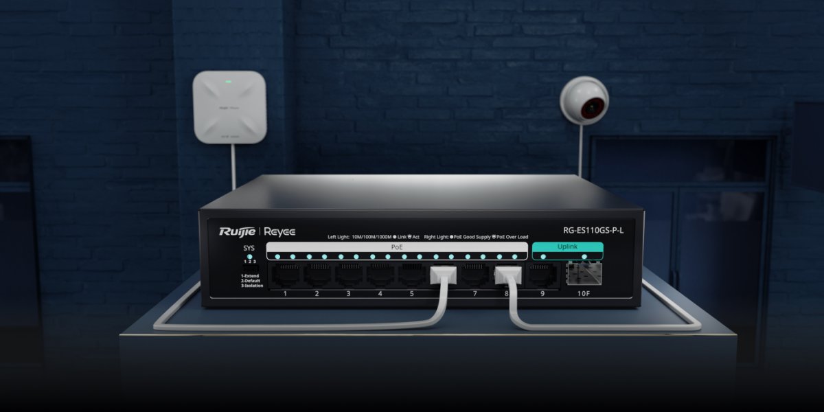 Switch PoE Ruijie Reyee RG-ES110GS-P-L cấp nguồn cho camera và Wi‑Fi