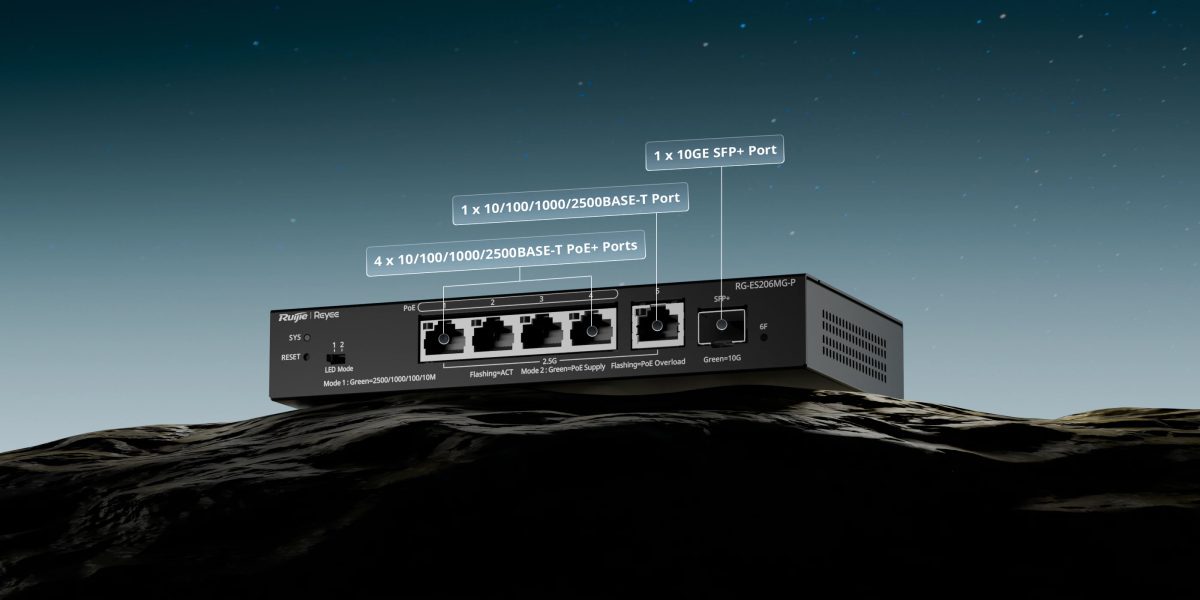 Switch Ruijie Reyee RG-ES206MG-P với cổng 2.5G cấp PoE và cổng quang SFP+ 10G