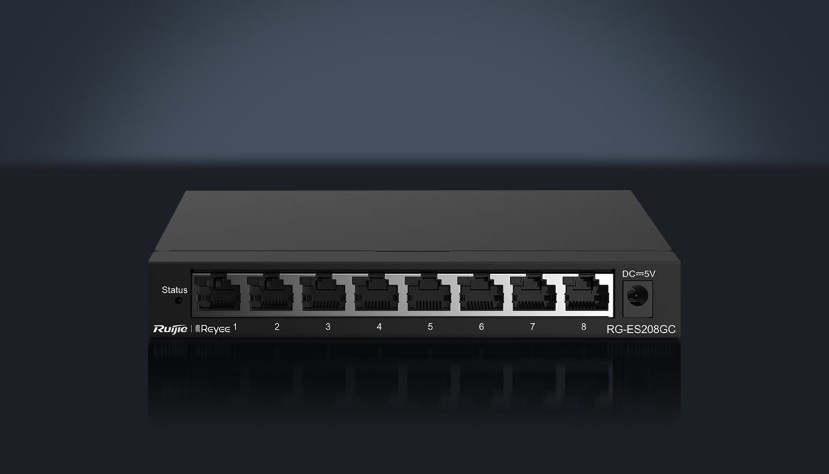Switch Ruijie Reyee RG-ES208GC mặt trước – 8 cổng Gigabit