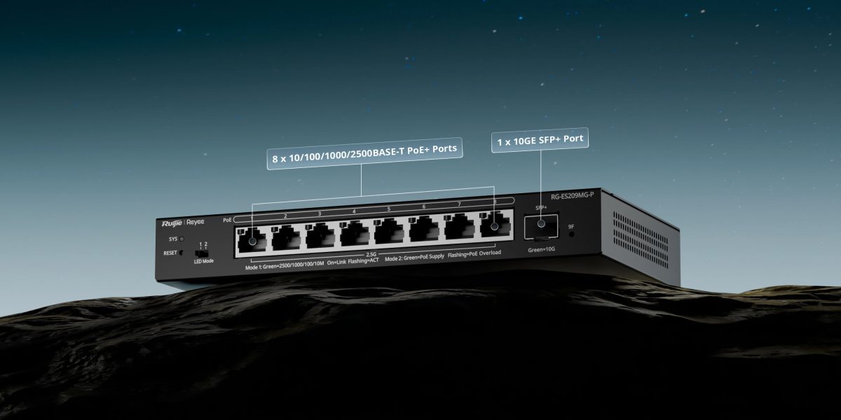 Switch Ruijie Reyee RG-ES209MG-P với cổng 2.5G cấp PoE và cổng quang SFP+ 10G