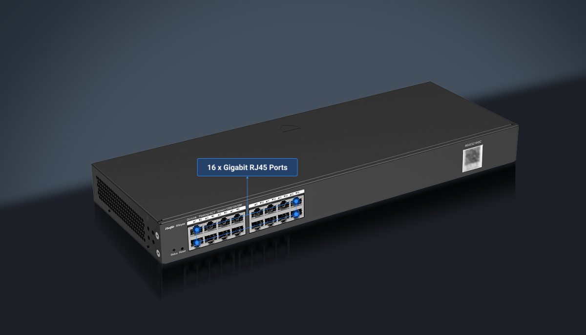 Switch Ruijie Reyee RG-ES216GC-V2 mặt trước – 16 cổng Gigabit