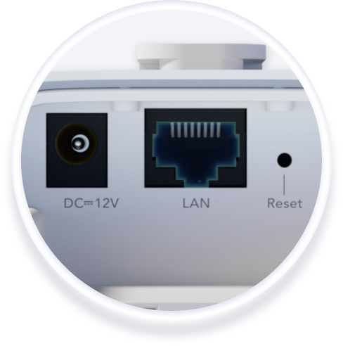 Cổng nguồn DC 12V, cổng LAN và nút Reset của RG-EST310 V2