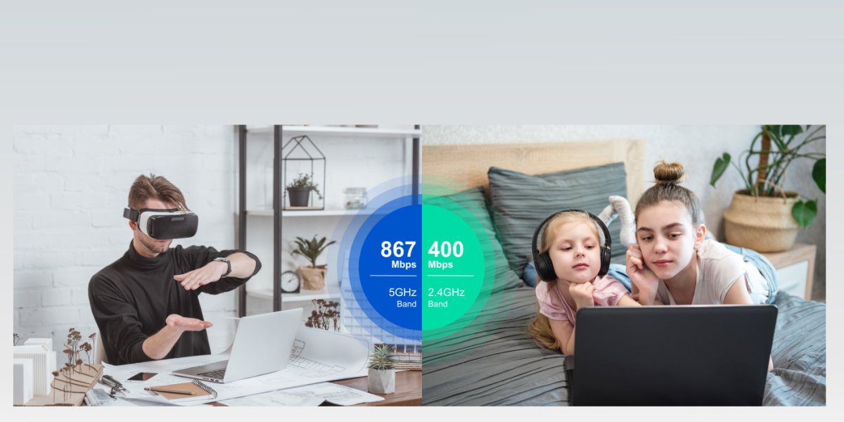 Băng tần 5GHz 867Mbps và 2.4GHz 400Mbps của RG-EW1300G
