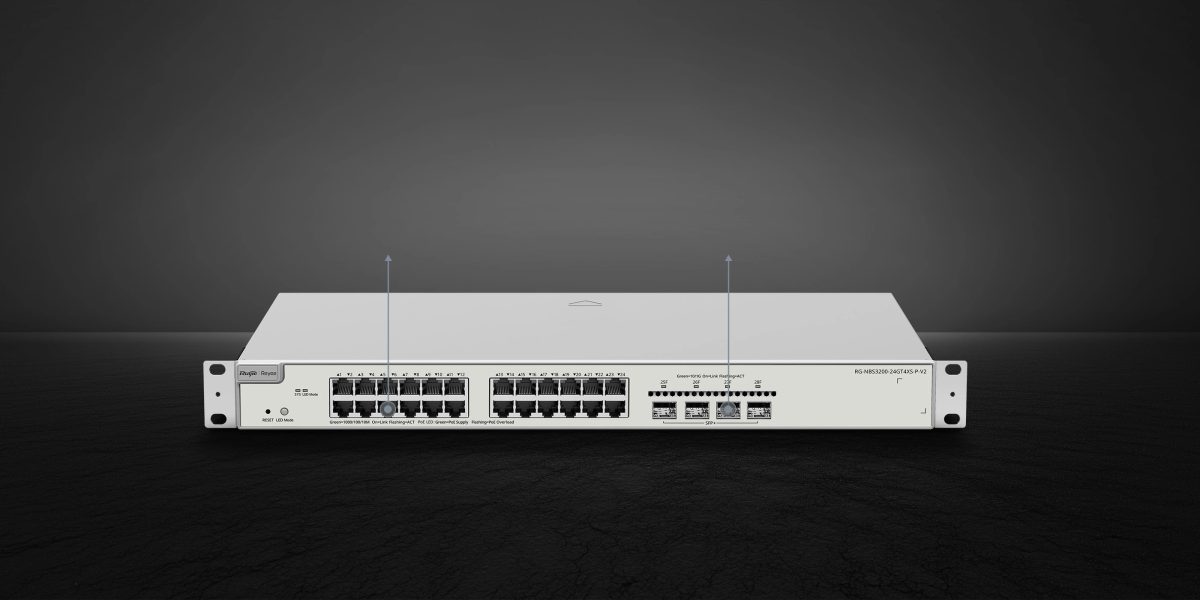 Switch Ruijie Reyee RG-NBS3200-24GT4XS-P-V2 – 24 cổng PoE+ Gigabit và 4 cổng SFP+ 10G