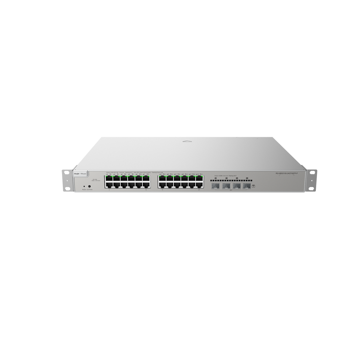 RG-NBS5200-24GT4XS-P – mặt trước: 24 cổng PoE+ và 4 cổng SFP+ 10G