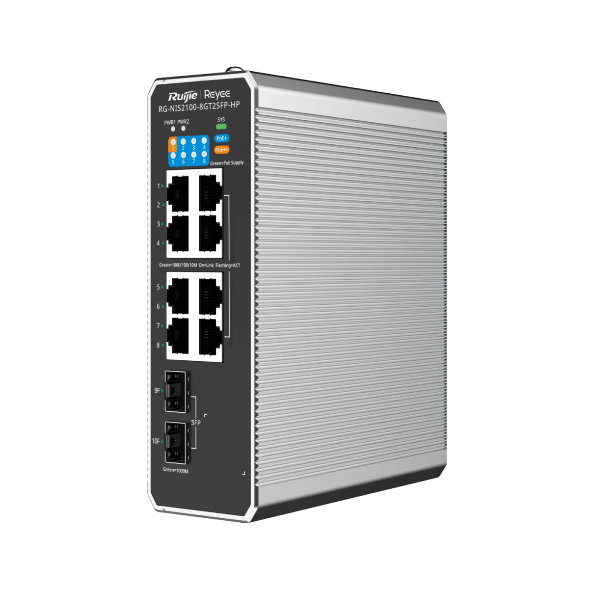 Switch công nghiệp Ruijie Reyee RG-NIS2100-8GT2SFP-HP nhìn nghiêng