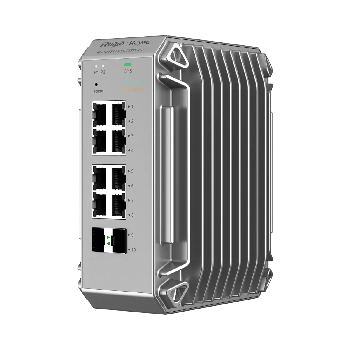 Switch công nghiệp Ruijie Reyee RG-NIS3100-8GT2SFP-HP nhìn nghiêng