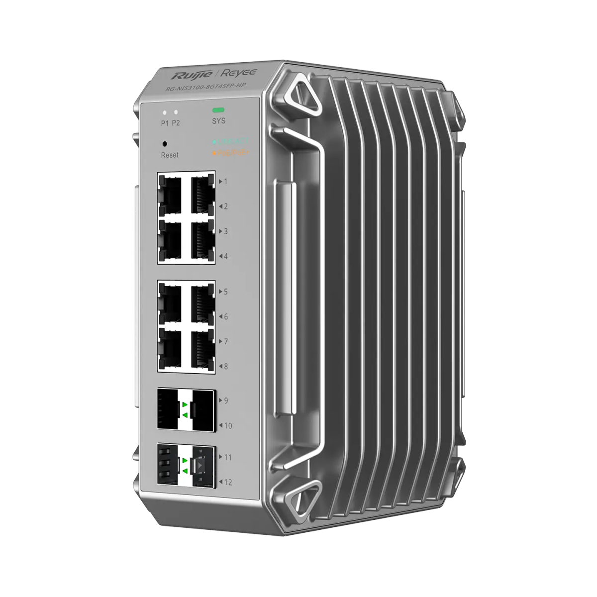 Switch công nghiệp Ruijie Reyee RG-NIS3100-8GT4SFP-HP nhìn nghiêng
