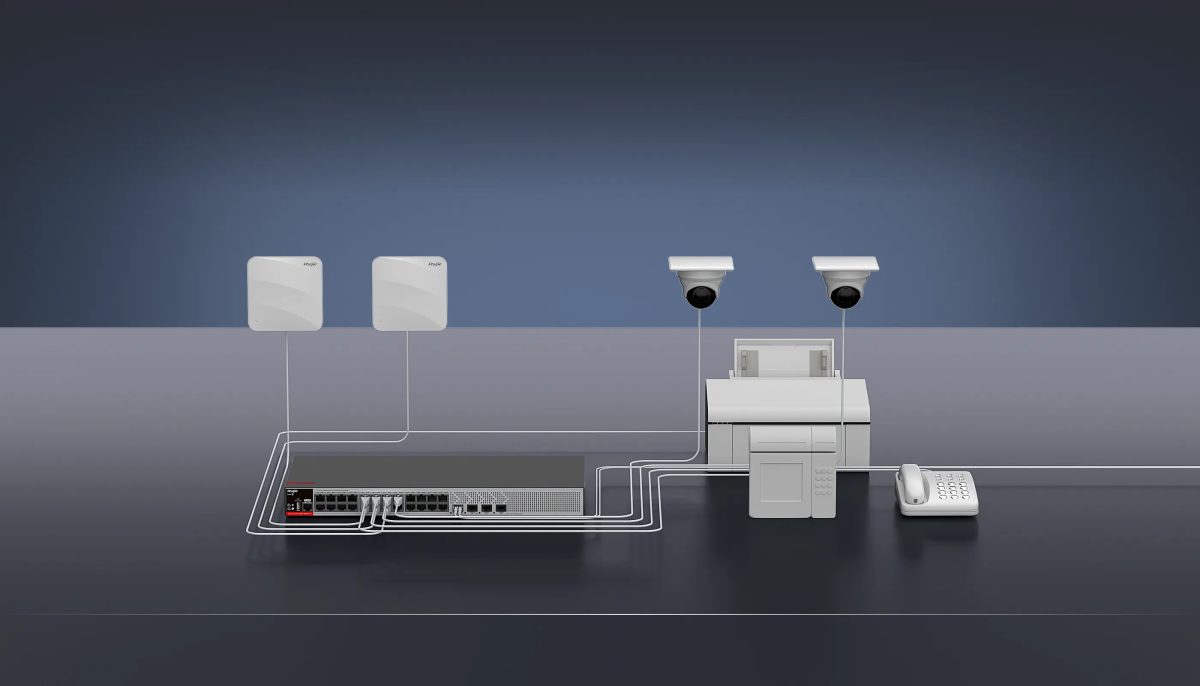 RG-S2915-24GT4MS-P-L cấp nguồn PoE+ cho bộ phát Wi‑Fi, camera, điện thoại IP