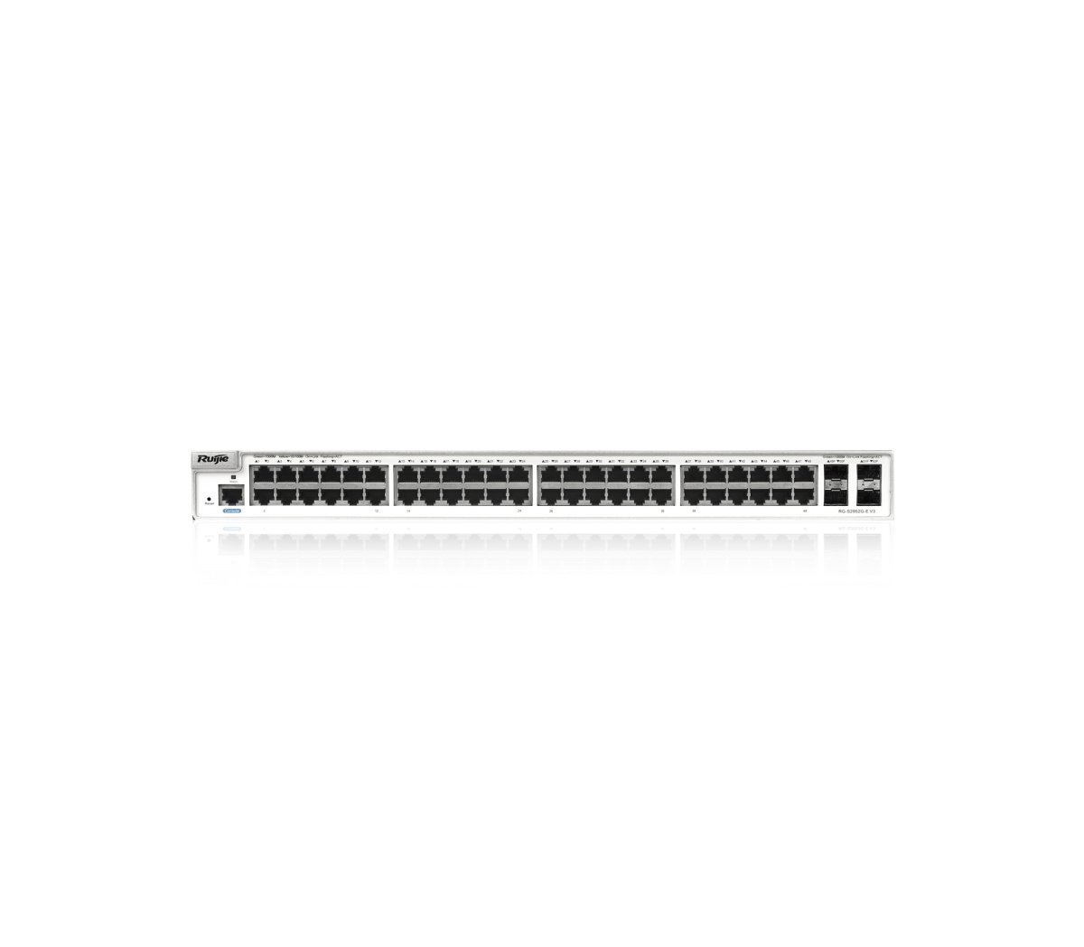 Mặt trước RG-S2952G-E V3: cổng console, 48 cổng Gigabit, 4 cổng SFP