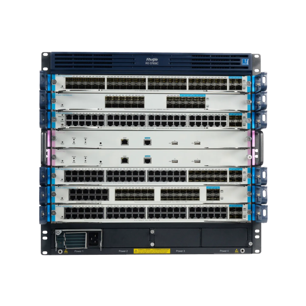 Mặt trước Ruijie RG-S7808C, khoang nguồn phía dưới