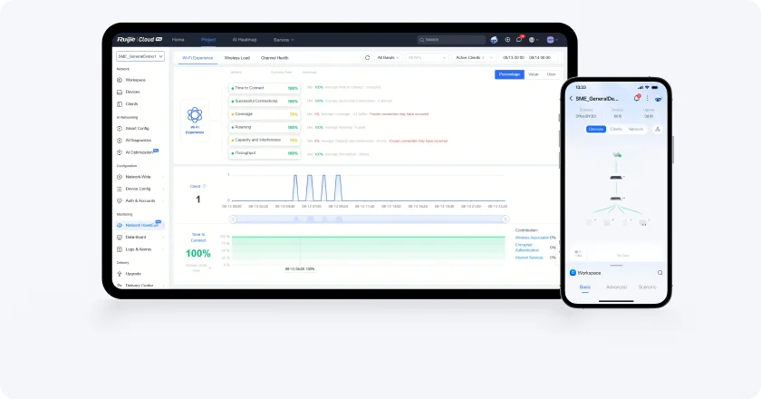 Giám sát mạng Wi‑Fi trên Ruijie Cloud bằng máy tính bảng và điện thoại