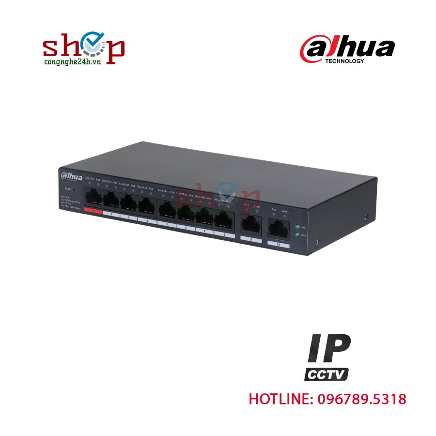 Switch PoE Dahua DH-CS4010-8ET-110 10 cổng (8 PoE) 110W quản lý Cloud