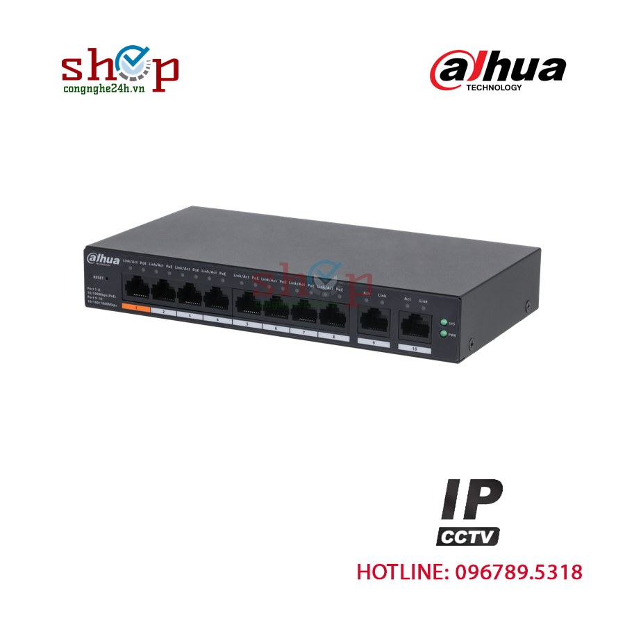 Switch PoE Dahua DH-CS4010-8ET-60 10 cổng (8 PoE) 60W quản lý Cloud