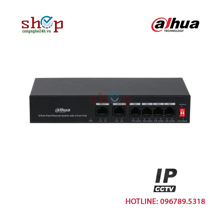 Switch PoE Dahua DH-PFS3006-4ET-36 6 cổng (4 PoE) 36W