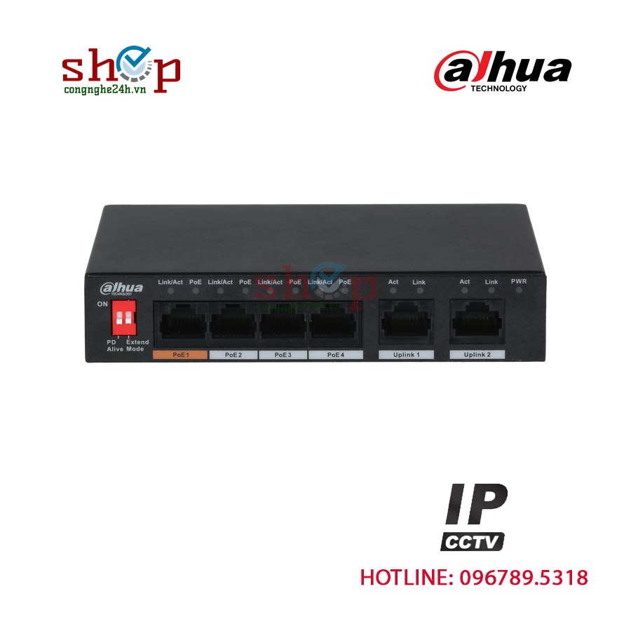 Switch PoE Dahua DH-PFS3006-4ET-60 6 cổng (4 PoE) 60W