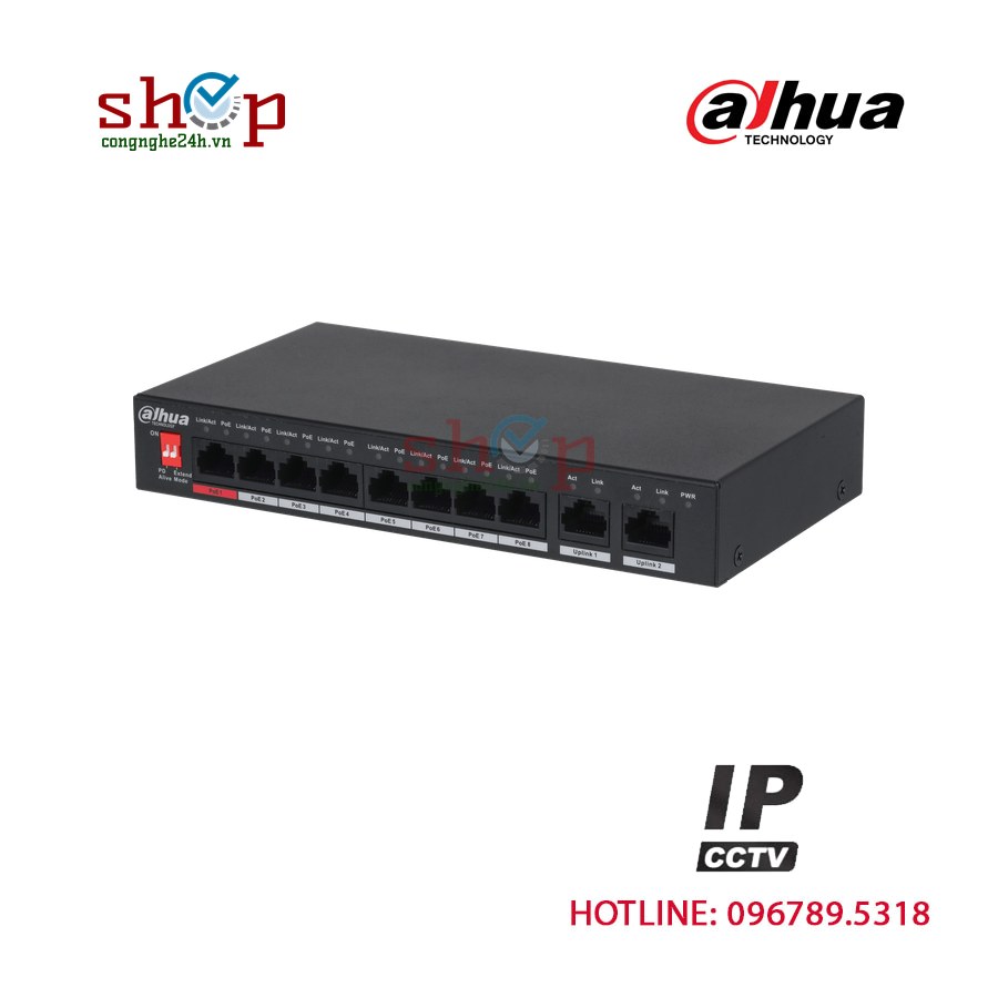 Switch PoE Dahua DH-PFS3010-8ET-96 10 cổng (8 PoE) 96W