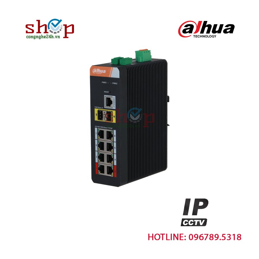 Switch PoE Dahua DH-PFS4210-8GT-DP 10 cổng (8 PoE) Gigabit 60W công nghiệp