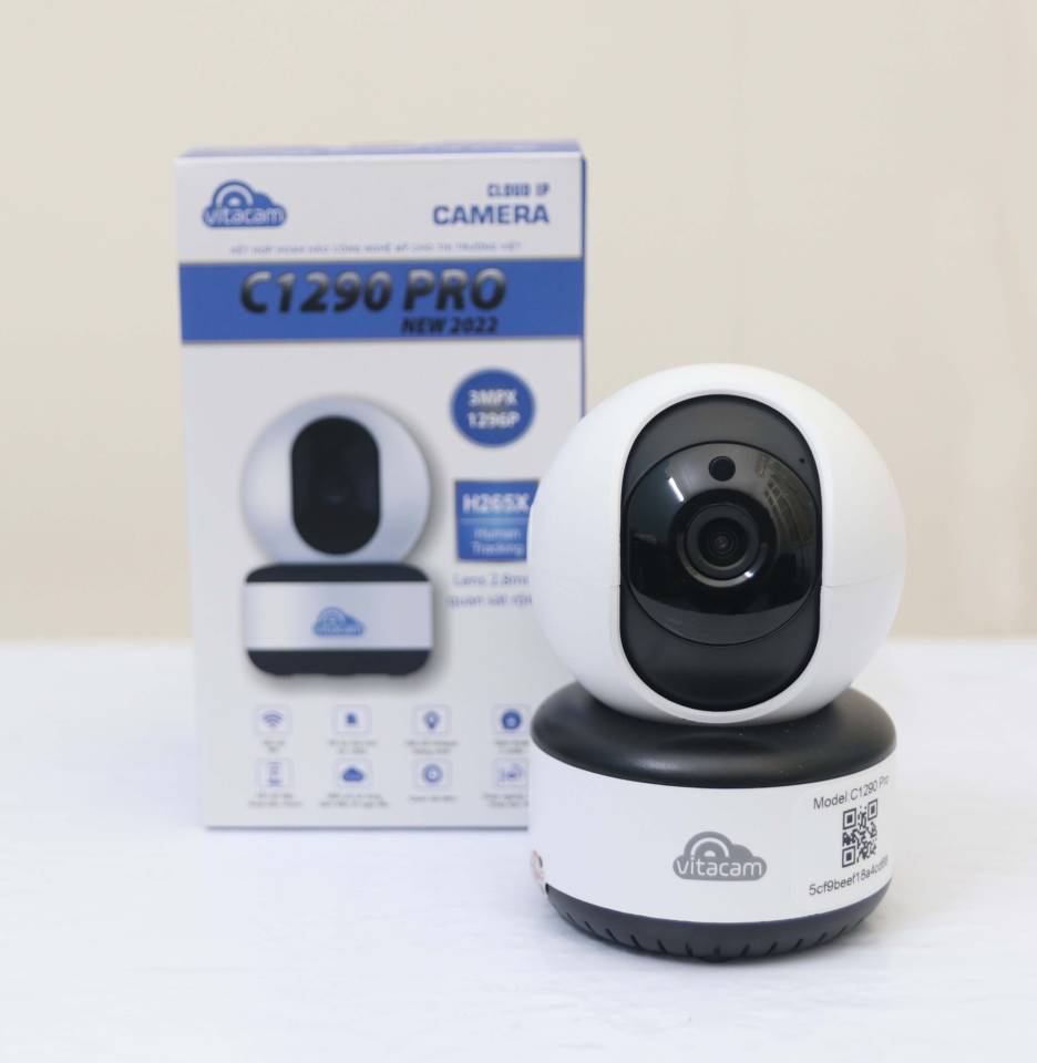 Camera Wi-Fi Vitacam C1290 Pro 3MP và hộp sản phẩm